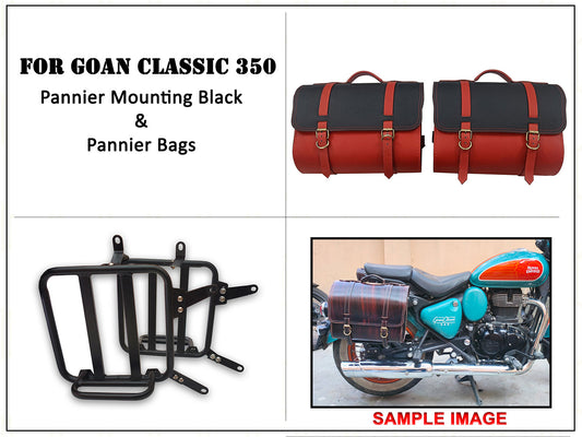 For Royal Enfield Goan Classic 350 Genuine Leather Pannier Bags & Mounting D22