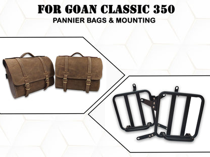 For Royal Enfield Goan Classic 350 Genuine Leather Pannier Bags & Mounting D31