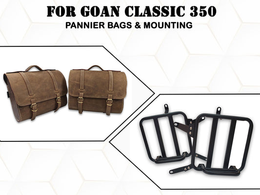 For Royal Enfield Goan Classic 350 Genuine Leather Pannier Bags & Mounting D31