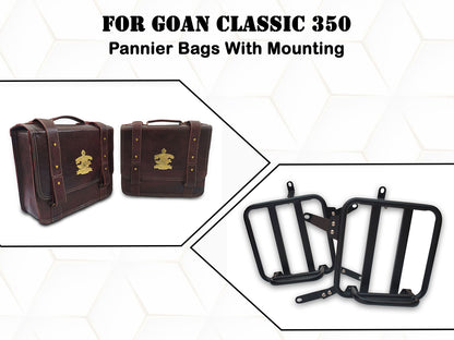 For Royal Enfield Goan Classic 350 Genuine Leather Pannier Mounting & Bags D32
