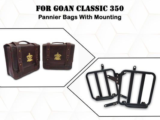 For Royal Enfield Goan Classic 350 Genuine Leather Pannier Mounting & Bags D32
