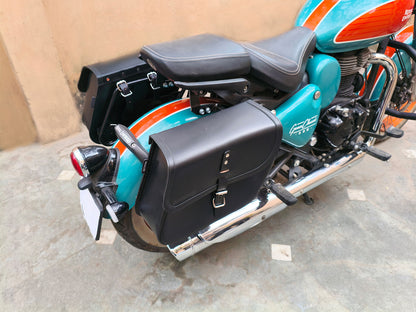 For Royal Enfield Goan Classic 350 Pannier Bags Black Color With Saddle Stay