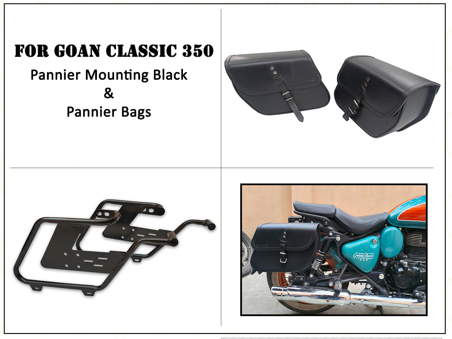 For Royal Enfield Goan Classic 350 Pannier Bags Black Color With Saddle Stay
