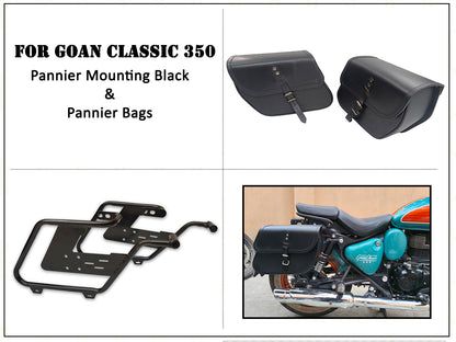 For Royal Enfield Goan Classic 350 Pannier Bags Black Color With Saddle Stay