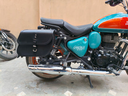 For Royal Enfield Goan Classic 350 Pannier Bags Black Color With Saddle Stay