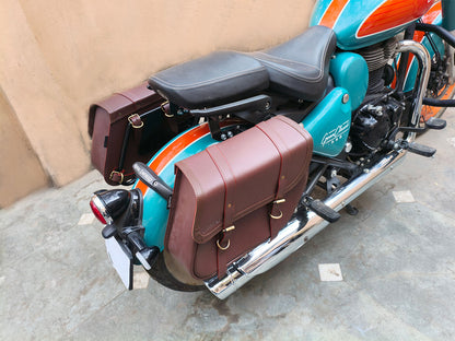 For Royal Enfield Goan Classic 350 Pannier Bags Brown Color With Saddle Stay