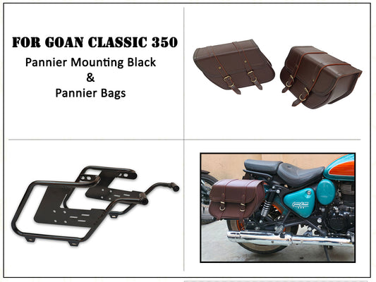 For Royal Enfield Goan Classic 350 Pannier Bags Brown Color With Saddle Stay