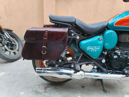 For Royal Enfield Goan Classic 350 Pannier Bags Antique Brown With Saddle Stay