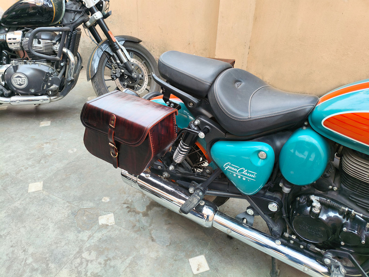 For Royal Enfield Goan Classic 350 Pannier Bags Antique Brown With Saddle Stay
