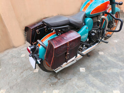 For Royal Enfield Goan Classic 350 Pannier Bags Antique Brown With Saddle Stay