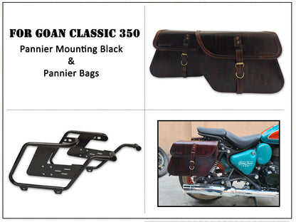 For Royal Enfield Goan Classic 350 Pannier Bags Antique Brown With Saddle Stay