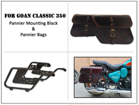 For Royal Enfield Goan Classic 350 Pannier Bags Antique Brown With Saddle Stay