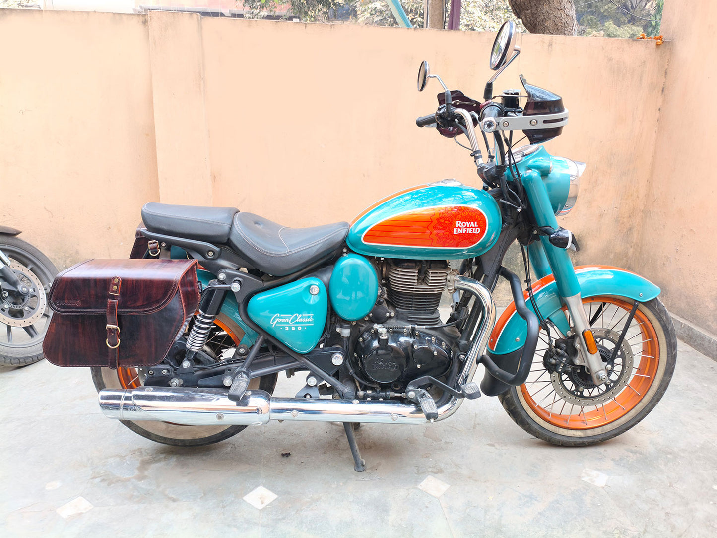 For Royal Enfield Goan Classic 350 Pannier Bags Antique Brown With Saddle Stay