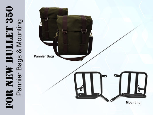 For Royal Enfield New Bullet 350 Military Pannier Bags Olive Color & Mounting