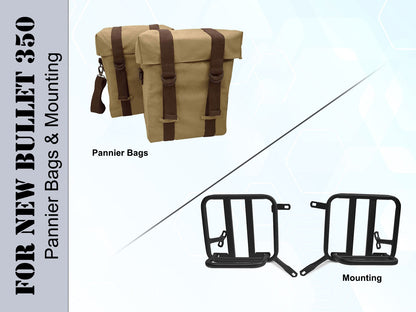 For Royal Enfield New Bullet 350 Military Pannier Bags Sand Color & Mounting