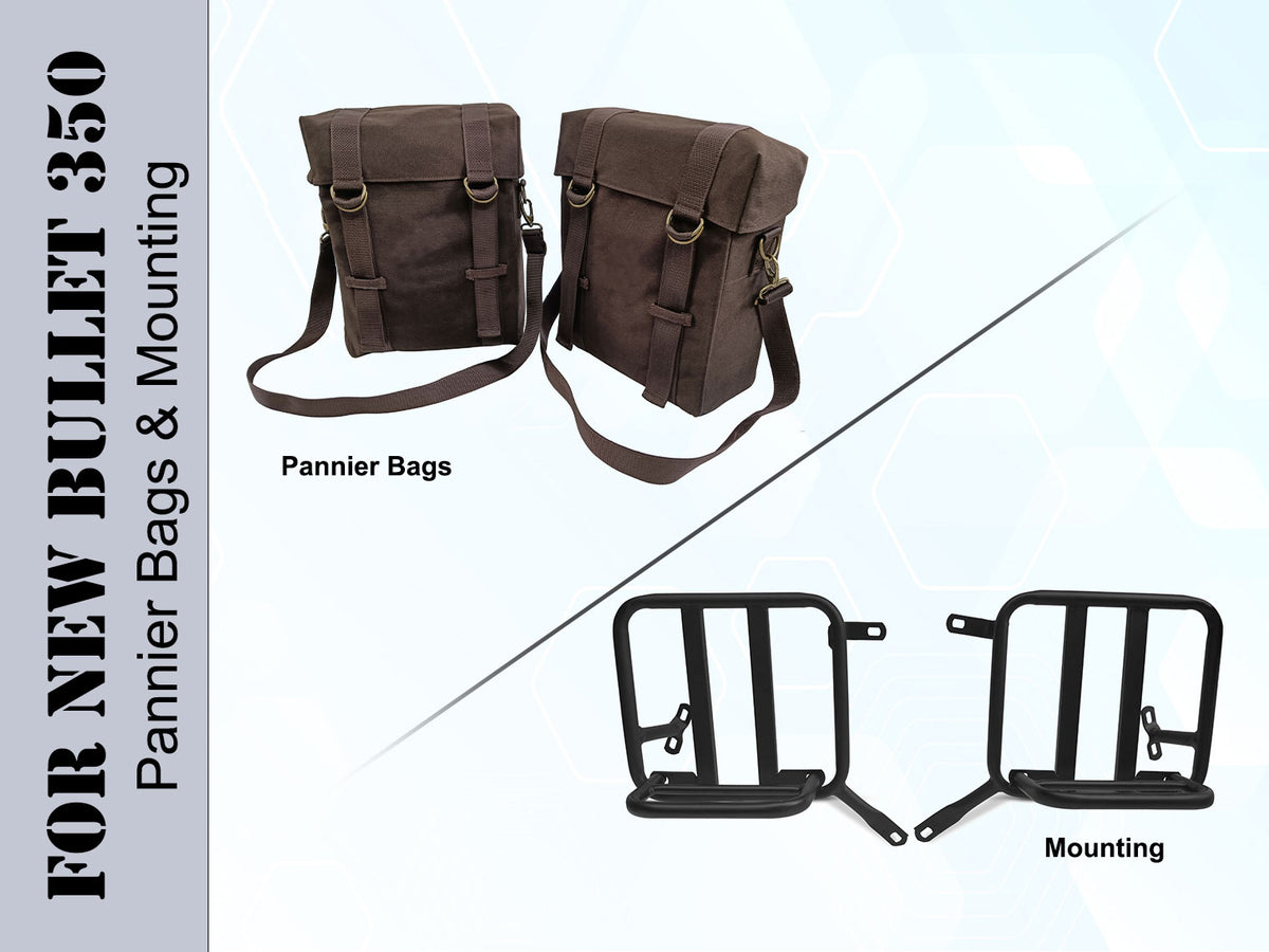 For Royal Enfield New Bullet 350 Military Pannier Bags Coffee Brown & Mounting