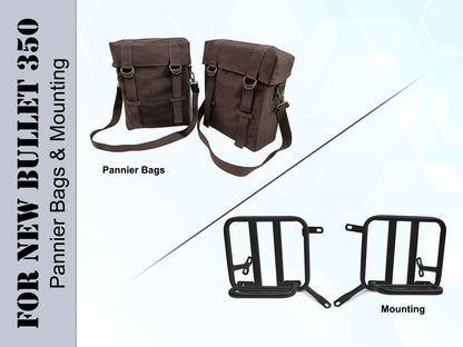 For Royal Enfield New Bullet 350 Military Pannier Bags Coffee Brown & Mounting