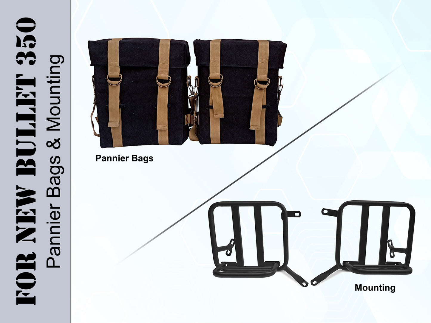 For Royal Enfield New Bullet 350 Military Pannier Bags Golden & Black & Mounting
