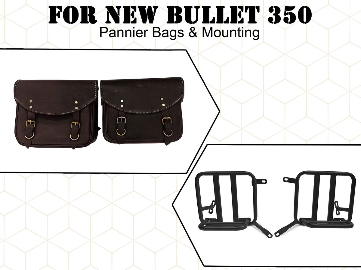 For Royal Enfield New Bullet 350 Leather Pannier Bags With Mounting D1