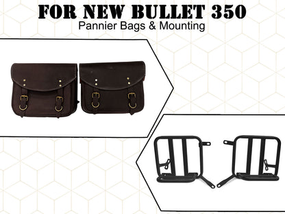 For Royal Enfield New Bullet 350 Leather Pannier Bags With Mounting D1