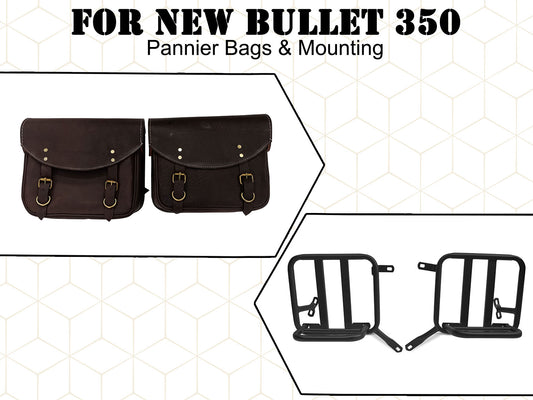 For Royal Enfield New Bullet 350 Leather Pannier Bags With Mounting D1