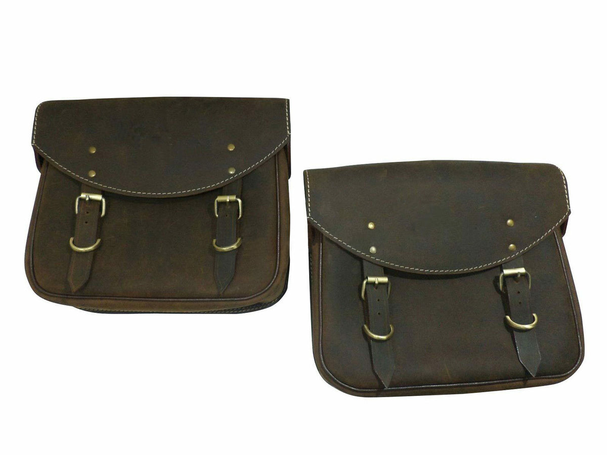 For Royal Enfield New Bullet 350 Leather Pannier Bags With Mounting D1