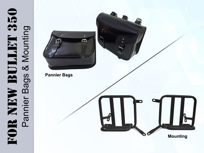 For Royal Enfield New Bullet 350 Leather Pannier Bags With Mounting D2