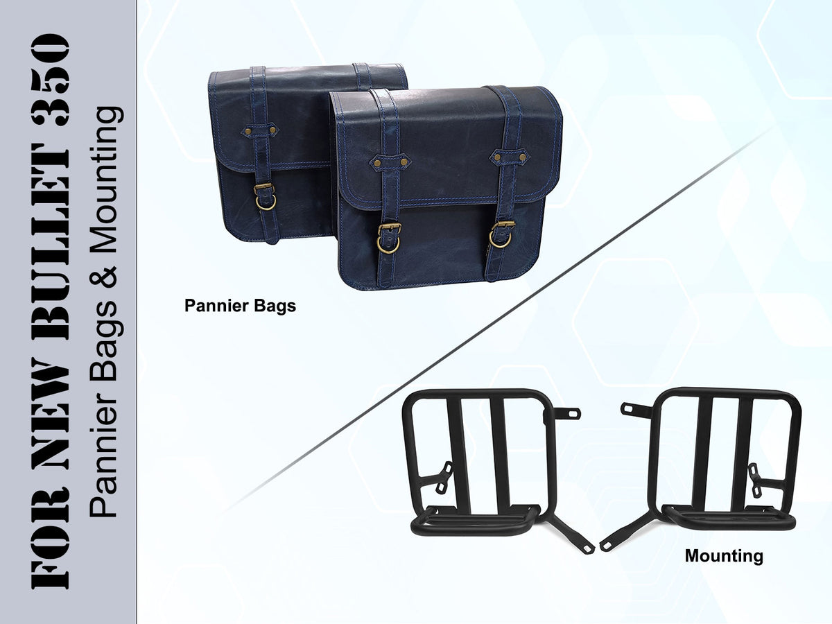 For Royal Enfield New Bullet 350 Leather Pannier Bags With Mounting D3