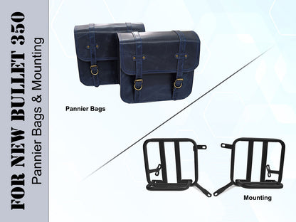 For Royal Enfield New Bullet 350 Leather Pannier Bags With Mounting D3