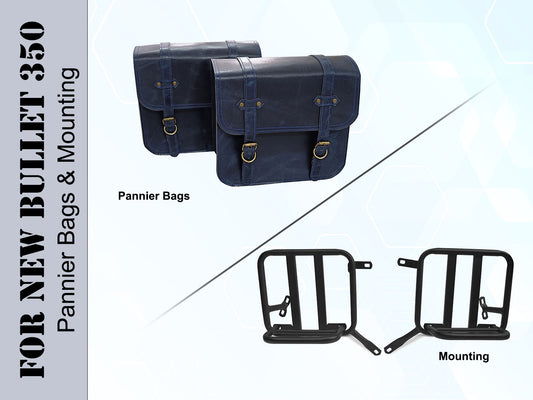 For Royal Enfield New Bullet 350 Leather Pannier Bags With Mounting D3