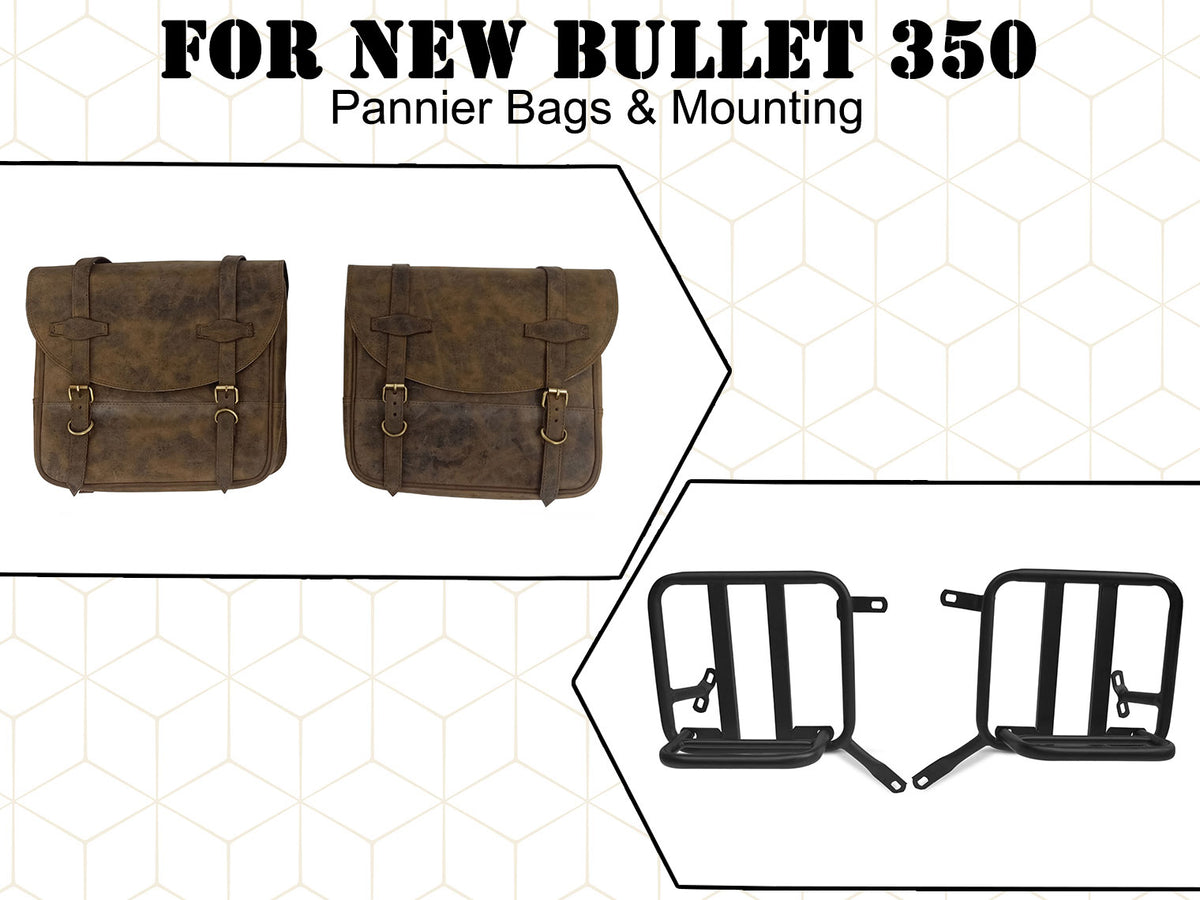 For Royal Enfield New Bullet 350 Leather Pannier Bags With Mounting D4