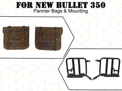 For Royal Enfield New Bullet 350 Leather Pannier Bags With Mounting D4