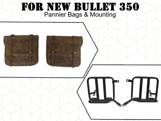 For Royal Enfield New Bullet 350 Leather Pannier Bags With Mounting D4
