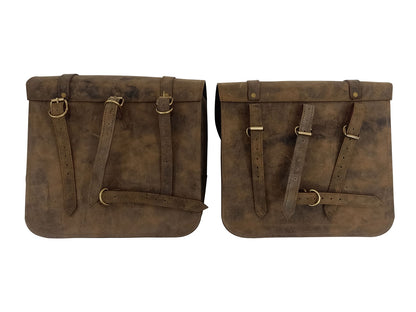 For Royal Enfield New Bullet 350 Leather Pannier Bags With Mounting D4