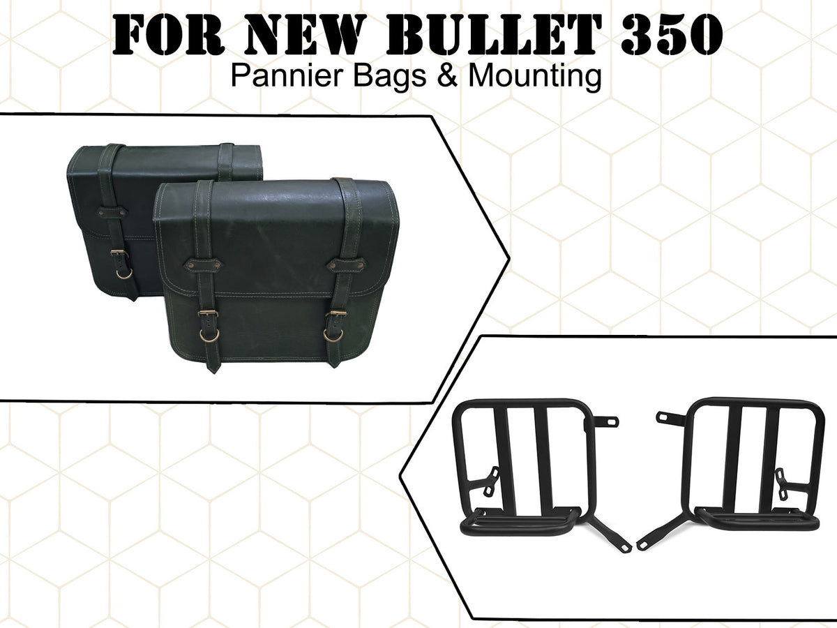 For Royal Enfield New Bullet 350 Leather Pannier Bags With Mounting D5