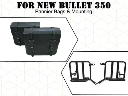 For Royal Enfield New Bullet 350 Leather Pannier Bags With Mounting D5