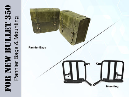 For Royal Enfield New Bullet 350 Leather Pannier Bags With Mounting D6