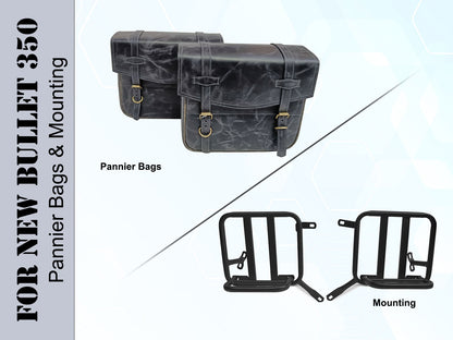 For Royal Enfield New Bullet 350 Leather Pannier Bags With Mounting D7