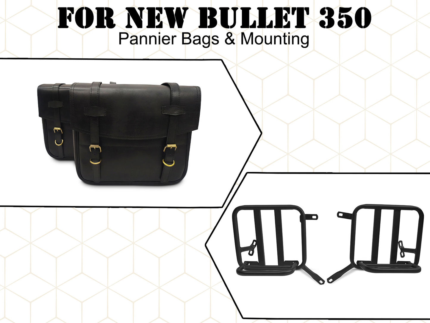 For Royal Enfield New Bullet 350 Leather Pannier Bags With Mounting D8