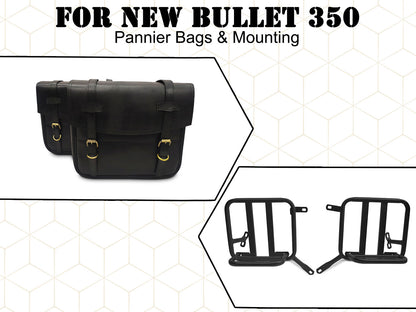 For Royal Enfield New Bullet 350 Leather Pannier Bags With Mounting D8