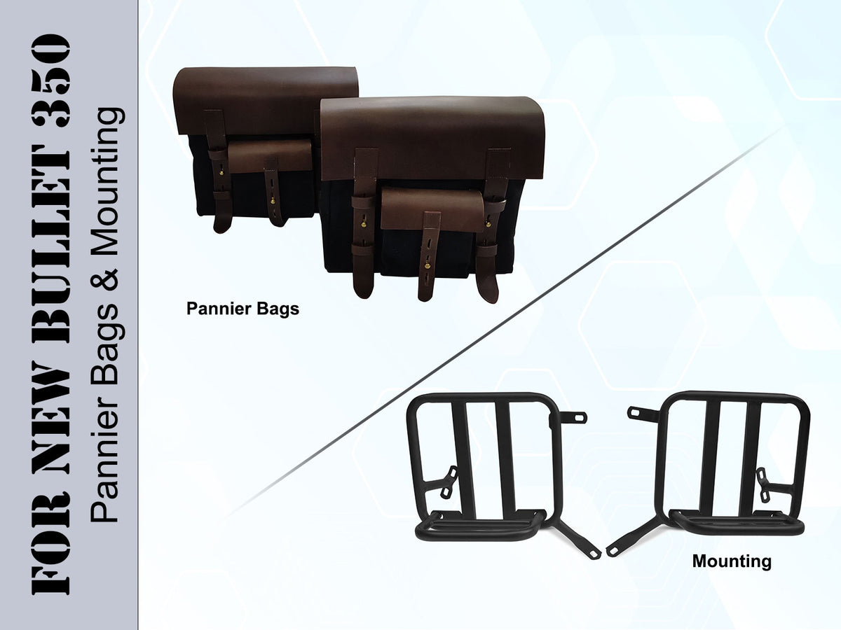 For Royal Enfield New Bullet 350 Canvas & Leather Pannier Bags With Mounting D9