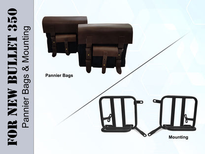 For Royal Enfield New Bullet 350 Canvas & Leather Pannier Bags With Mounting D9