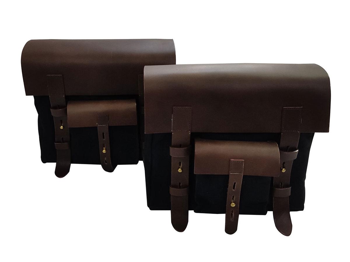 For Royal Enfield New Bullet 350 Canvas & Leather Pannier Bags With Mounting D9