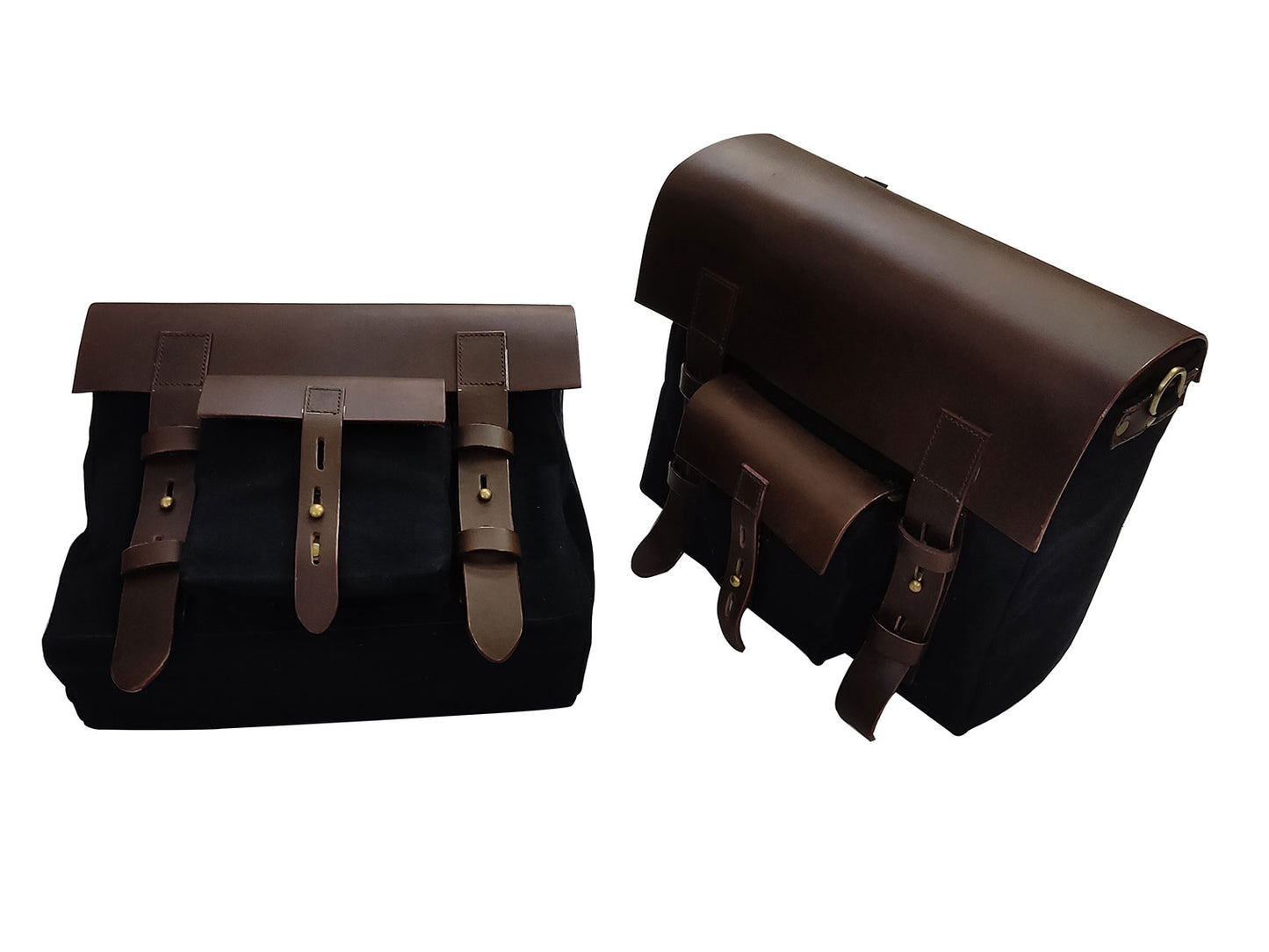 For Royal Enfield New Bullet 350 Canvas & Leather Pannier Bags With Mounting D9