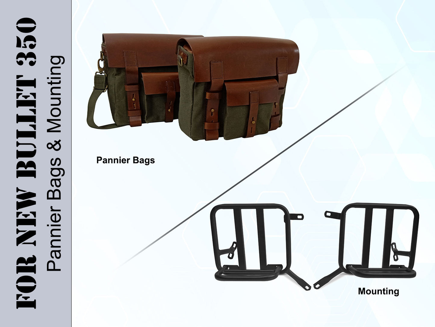 For Royal Enfield New Bullet 350 Canvas & Leather Pannier Bags With Mounting D10
