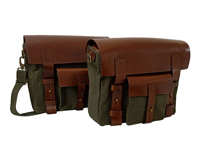 For Royal Enfield New Bullet 350 Canvas & Leather Pannier Bags With Mounting D10