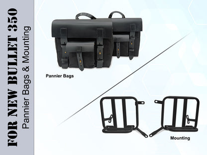 For Royal Enfield New Bullet 350 Canvas & Leather Pannier Bags With Mounting D11