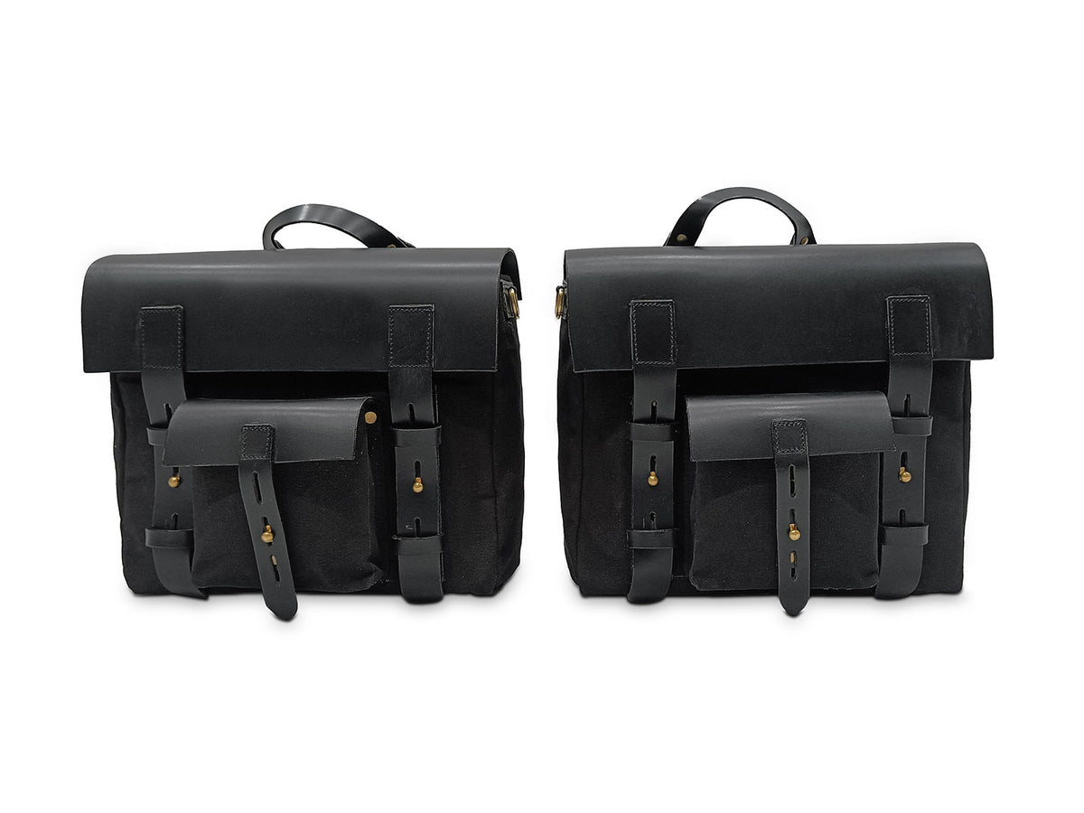 For Royal Enfield New Bullet 350 Canvas & Leather Pannier Bags With Mounting D11
