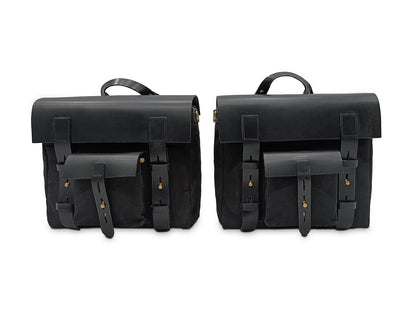 For Royal Enfield New Bullet 350 Canvas & Leather Pannier Bags With Mounting D11