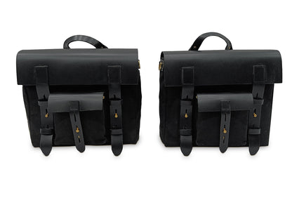 For Royal Enfield New Bullet 350 Canvas & Leather Pannier Bags With Mounting D11